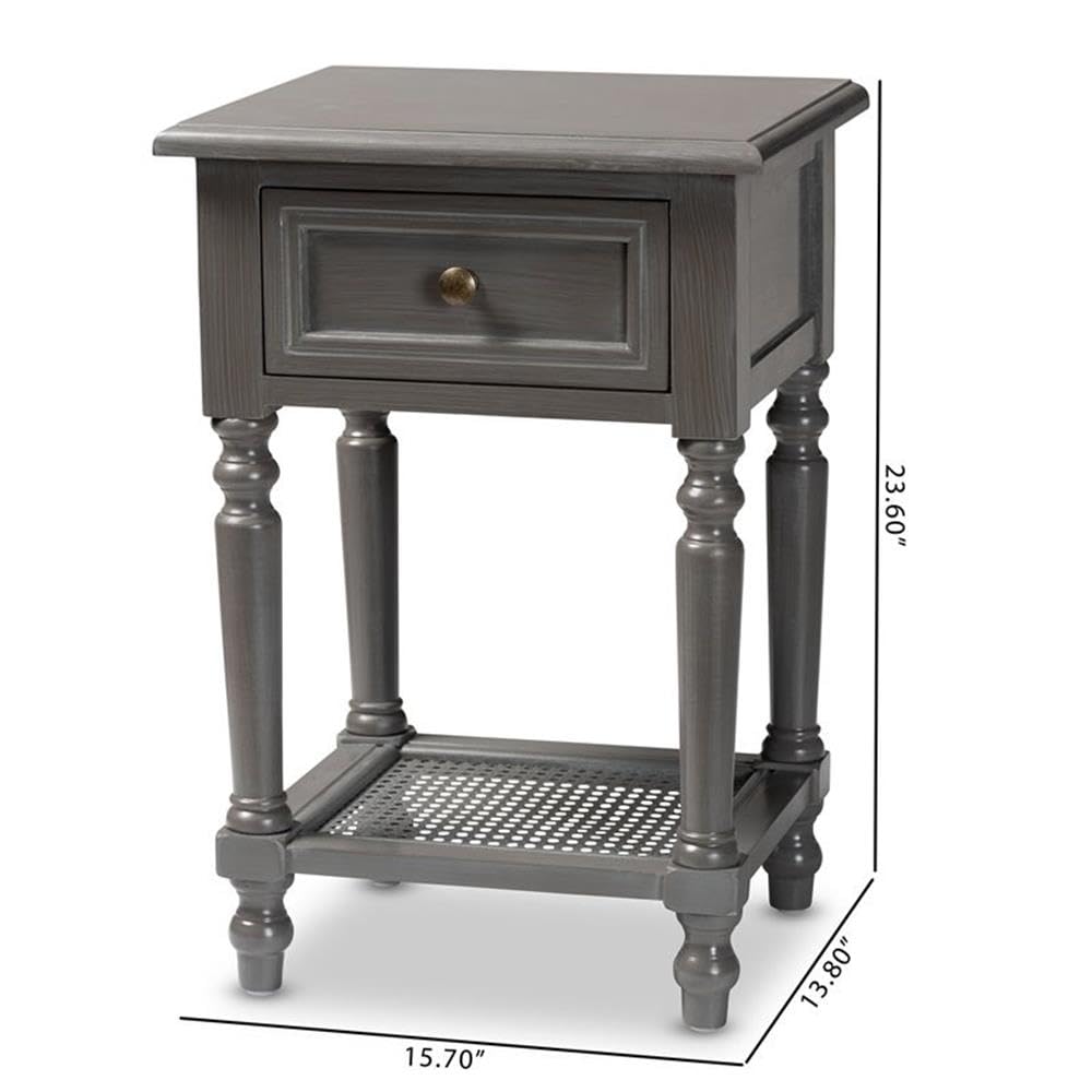 Baxton Studio Sheldon Modern and Contemporary Vintage Grey Finished Wood 1-Drawer Nightstand